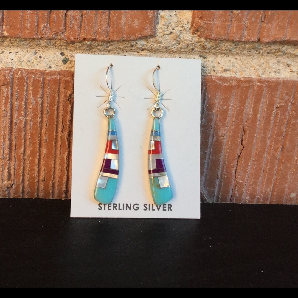 New Sterling Sliver Stone Inlayed Earrings